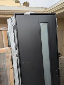Therma-Tru Modern Black Entry Door with Frosted Glass - 32" x 92"