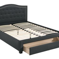 Brand New Dark Charcoal Linen Queen Storage Bedframe