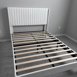 Full White Velvet Bedframe With Mattress