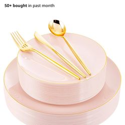 Pink And Gold Disposable Plates And Cutlery For 30 People 