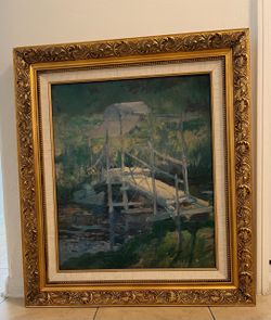 Framed Oil Painting Bridge Landscape