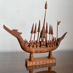 Hand carved wooden dragon boat