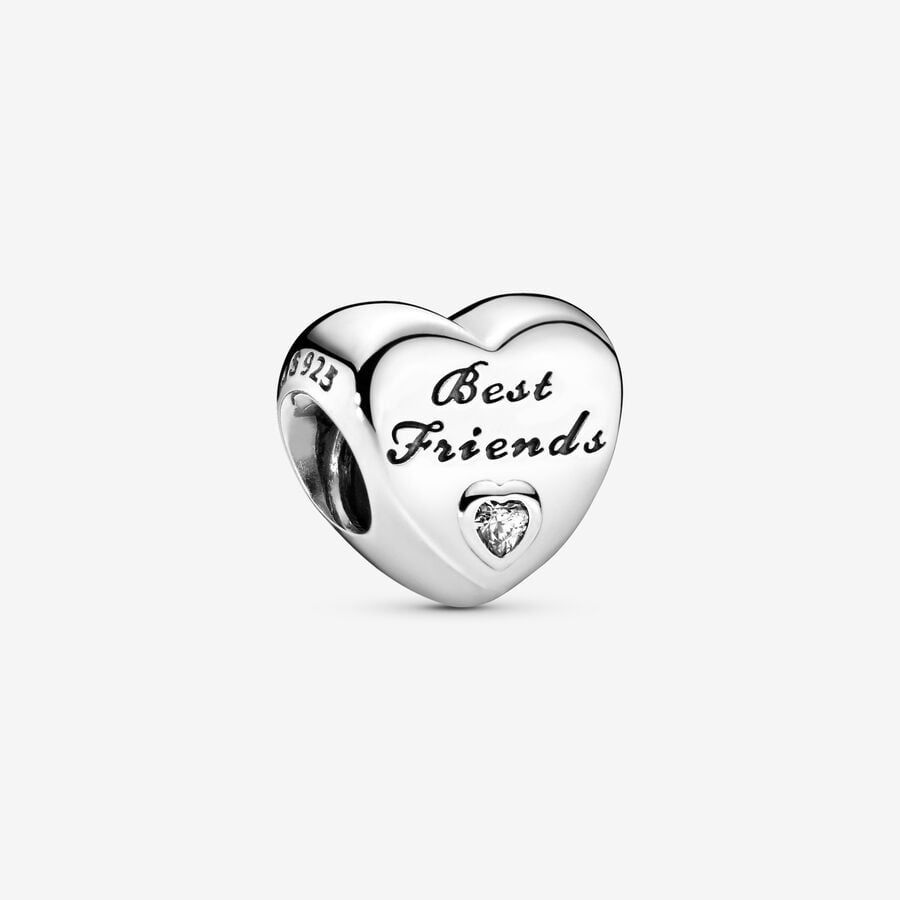 Pandora Best Friends heart silver charm with clear cubic zirconia
