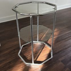 Vintage Chrome & Glass Octagon Side Table – 2 Tier