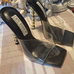 Black And Gold Open Toe High Heel Shoes For Women 