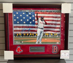 David Ortiz Boston Red Sox Signed 16x20 Photo Boston Strong Framed To 23x27; Beckett COA