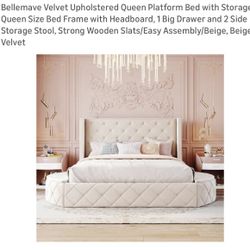 Free Bellemave Velvet Upholstered Queen Platform Bed with Storage