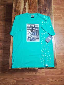 Broken Promises "Tell Me the Truth" Alien Invasion Tee - Teal W/ Bleach. Size L