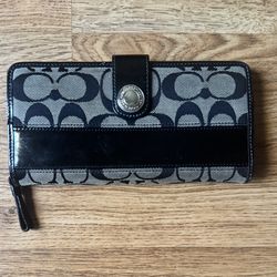 Coach Legacy Signature Stripe Zip Around Wallet. Canvas And Leather