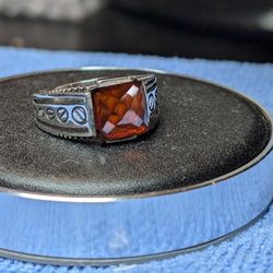 Fiery Elegance: 925 Sterling Silver Ring with Red Zircon Stone Size 13 Mens