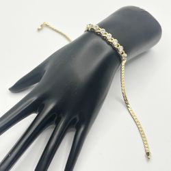 14kt Yellow Gold Filled Vintage Elegant Herringbone White Sapphire Set Bracelet 3.23Ct. TCW 9.5Inches