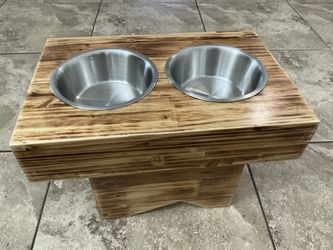 AMENER Elevated Dog Bowl Solid Cedar Wood Three Height Stainless Steel Bowls