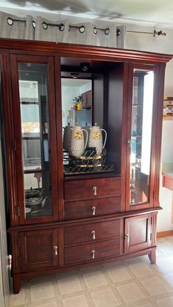 Cherry Wood Cabinet with Glass Doors