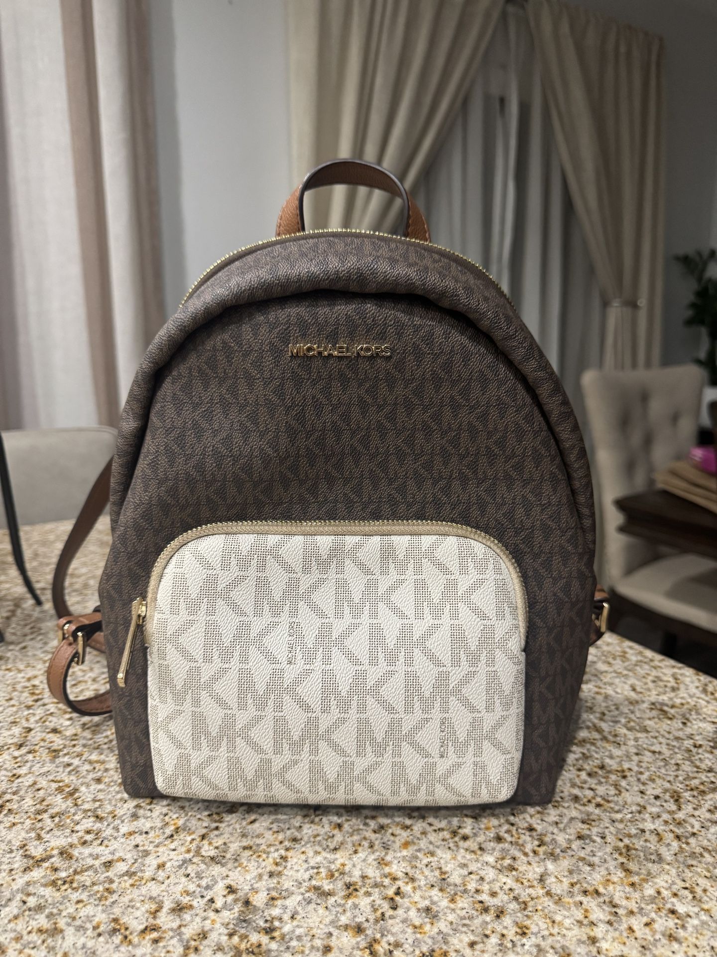 Michael Kors Erin Medium Backpack PVC Leather MK Signature Vanilla