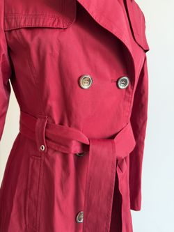 Worn One Time Via Spiga Red Mid length Trench Coat Jacket Small Double Breasted