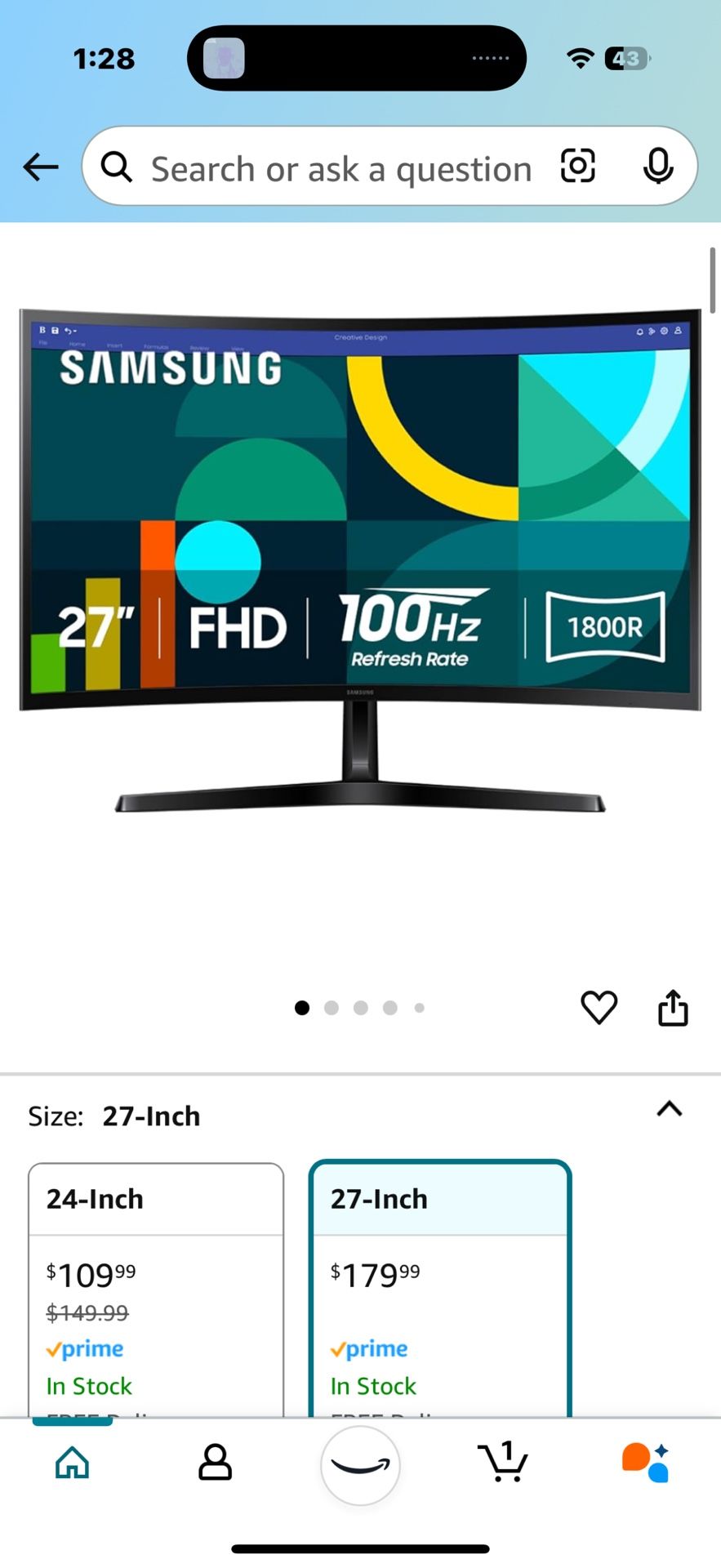 Samsung 27” Curved Monitor FHD 100Hz (Model S27D366GAN)