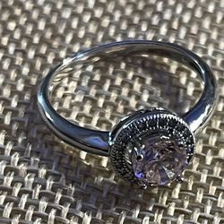 STERLING SILVER ROSE QUARTZ WITH CZ SIZE 8.25 Ring Like New 