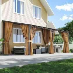 Brand new in box 10'x20' Lean to Gazebo Pergola with Mosquito Net and Curtains Wall Mounted Gaebos Pergola Awnings Hardtop Gazebo with Aluminum Frame