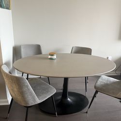 Crate & Barrel Nero 60" Oval Concrete Top Dining Table with Matte Black Base