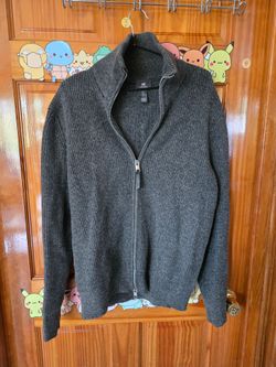 H&M Dark Charcoal Grey Ribbed Full-Zip Cardigan Sweater
