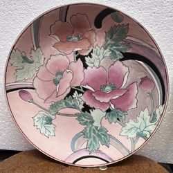 Vintage Accented Toyo Made For H.F.P Macau Chinese  Porcelain  Plate Hand Painted Enameled 10" Floral Pink And Turquoise