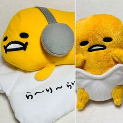 6” Sanrio Gudetama Plush Kawaii Cute Lazy Egg Plush + 12” Headphones Gudetama