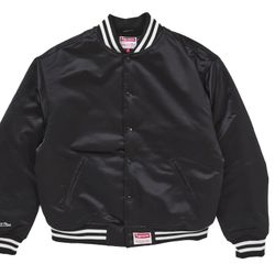 Brand new supreme satin varsity jacket in black medium size