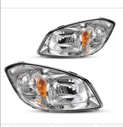Headlight Assembly Compatible with 05-10 Chevy Cobalt/05-06 Pursuit/07-09 Pontiac G5 Chrome Housing Amber Reflector Driver and Passenger Side