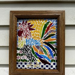 Rooster Mosaic Tile Colorful Wall Art Frame Decor