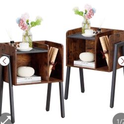 VECELO Nightstand Industrial Side End Table/Stackable Accent Furniture With 2-Tier Open Storage Compartments 
