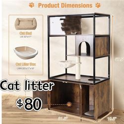 😀 Cat Litter Box Enclosure,Hidden Litter Box Furniture with Metal Frame,Wooden Cat House with Barn Door,Wooden Cat Washroom Furniture