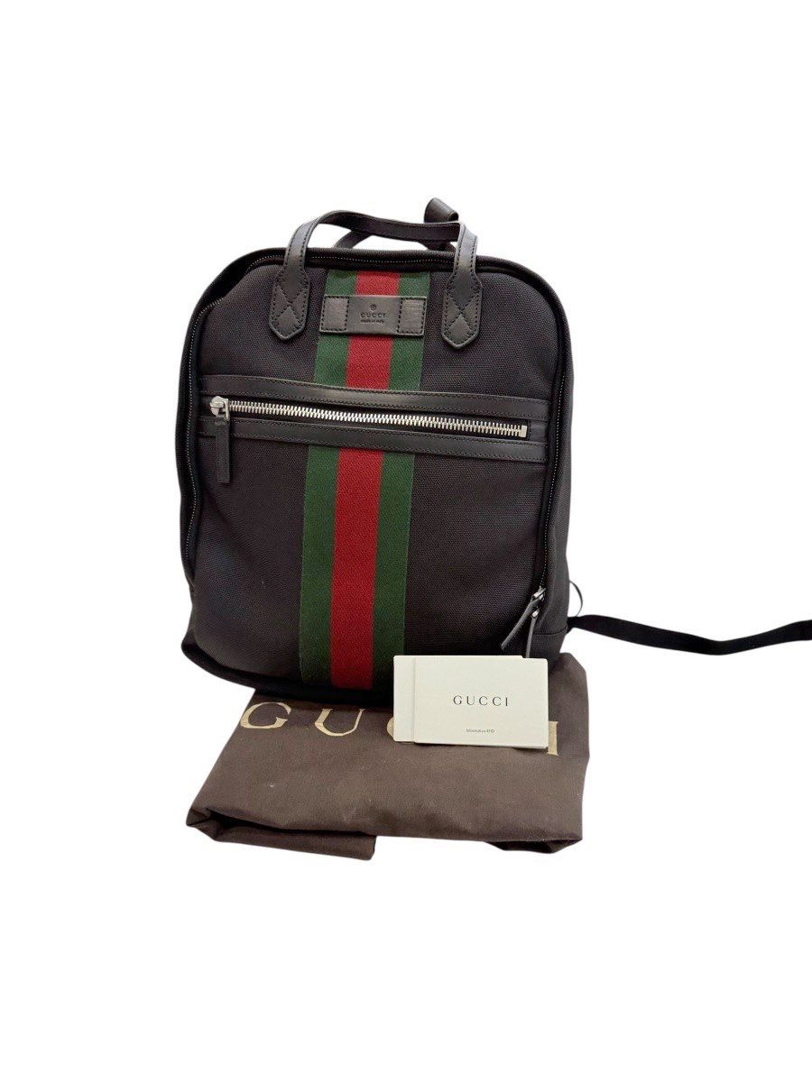 Gucci Web Stripe Webbing Backpack Techno Canvas Leather (619748)