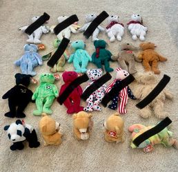 Ty Beanie Babies, new w/ tags, $1. Holy Bears (military), new w/ tags, $1. IKEA Nalle bear, new, $8
