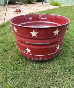 Rustic Patriotic Galvanized Beverage Tub / Americana Planter Bucket