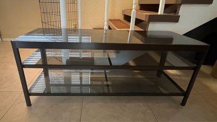 •Black Metal and Glass TV Stand