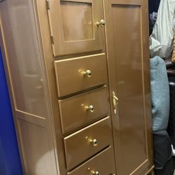 Vintage Gold Wardrobe Cabinet with Drawers