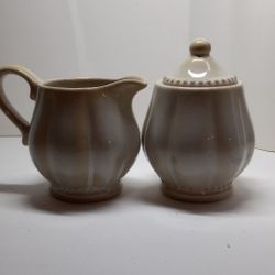 ROSCHER & Co Hobnail Cream Coffee Creamer Sugar Bowl Ceramic China Set. Pumpkin