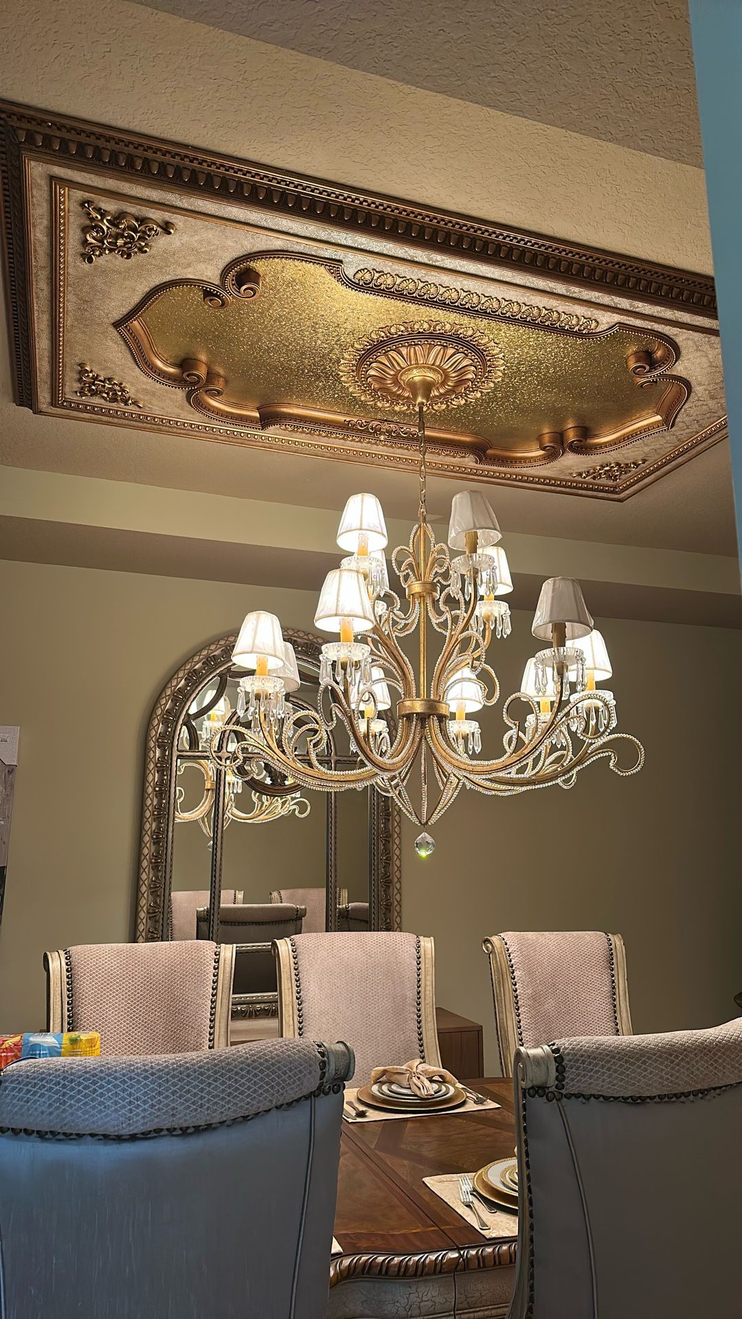 Large Gold 12 Light Crystal Chandelier