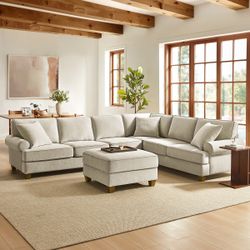 Hazel Fabric Sectional with Storage Ottoman
