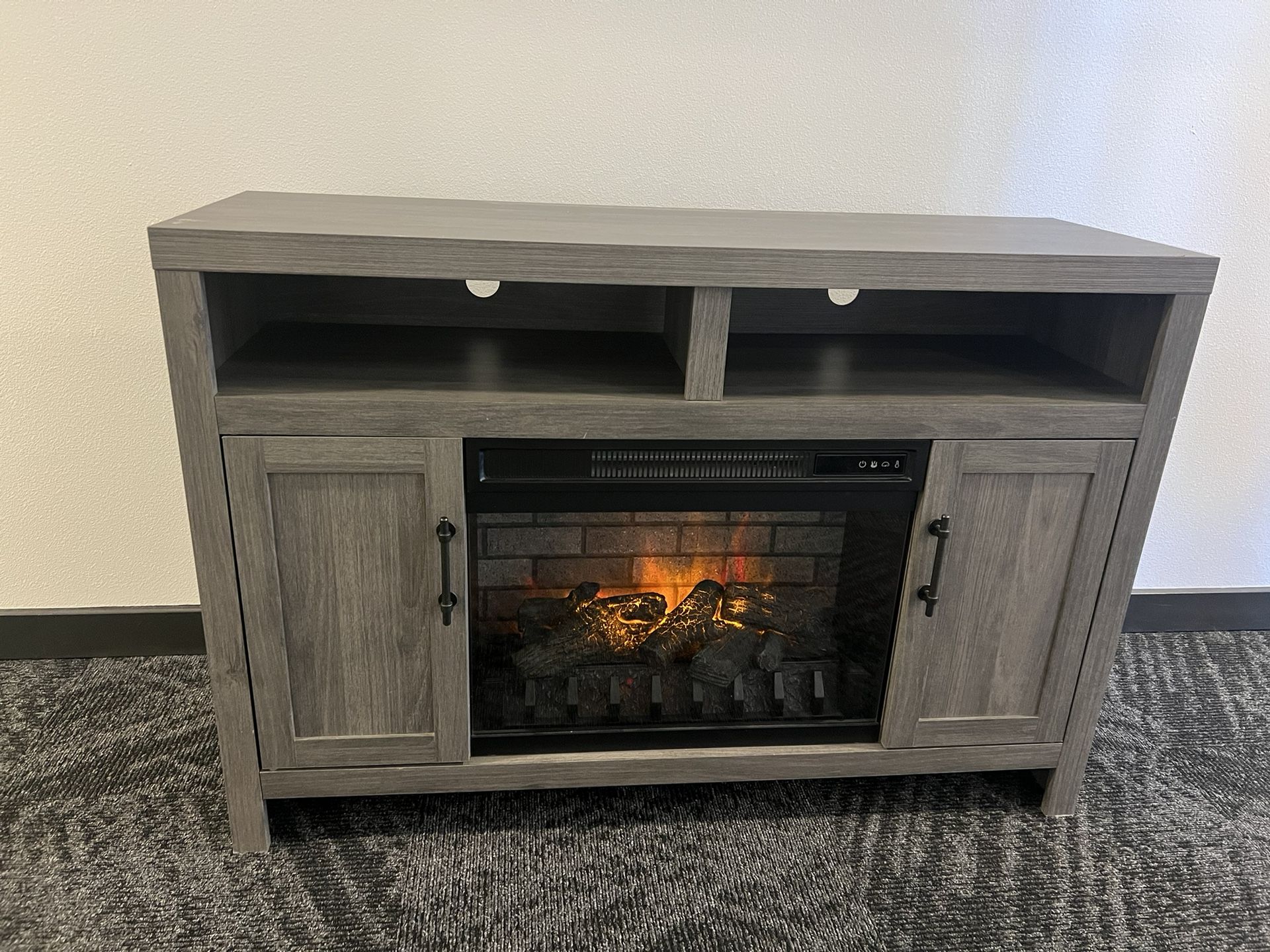 Gray Wood Electric Fireplace TV Console Stand