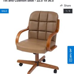 Solid Wood Rolling Caster Office Chair with Tilt and Cushion Seat