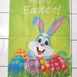 Happy Easter Garden Flag. 40"x28"  Easter Bunny Garden Flag. Easter Eggs Decor.