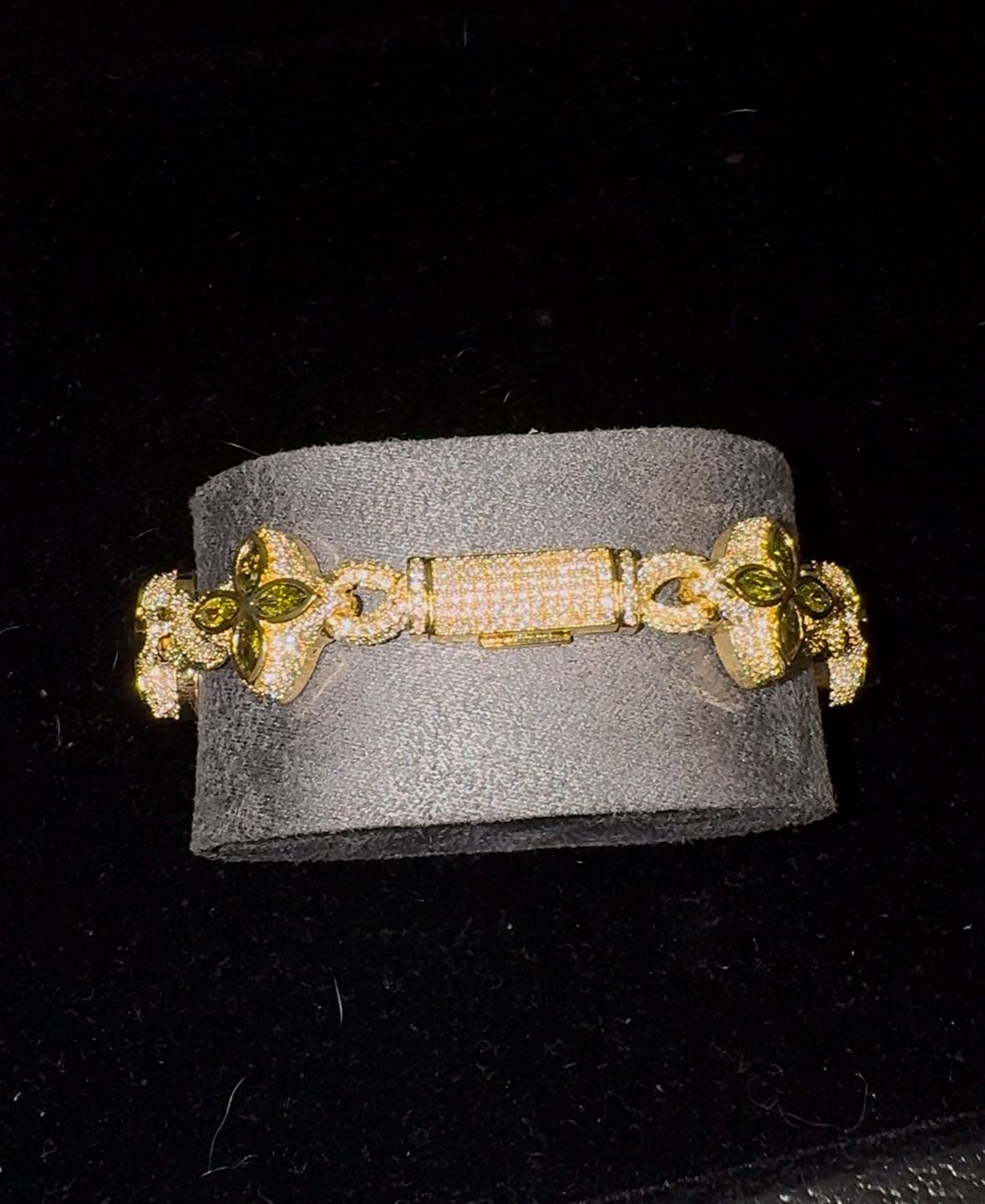 Iced Out Moissanite Gold Clover Bracelet ( Passes Dimond Testers)