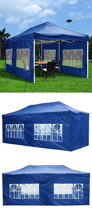 Photo New in box $190 Heavy-Duty 10x20 Ft Outdoor Ez Pop Up Party Tent Patio Canopy w/Bag & 6 Sidewalls, Blue