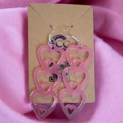 "Love Stack" Dangle Earrings | Lightweight Pink Glitter Resin
