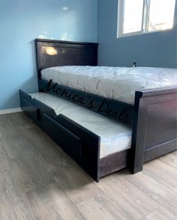 Twin Solid Wood Bed With Twin Trundle And Both Mattresses $680