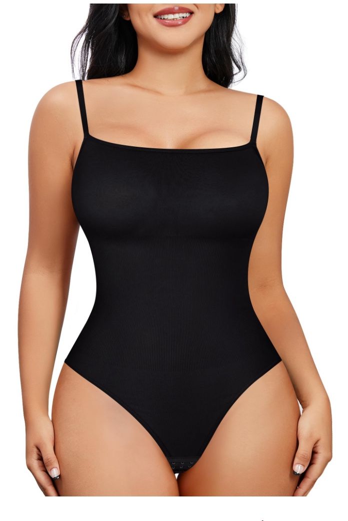 Nebility Women Seamless Shapewear Tank Top Sleeveless Tummy Control Waist Trainer Body Shaper Thong Cami Jumpsuit (Black Thong Bodysuit,Small