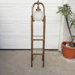 Vintage Metal Lamp With Glass Shelves 