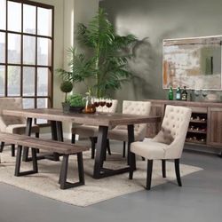 Distressed Style Dinner Table with Two Benches