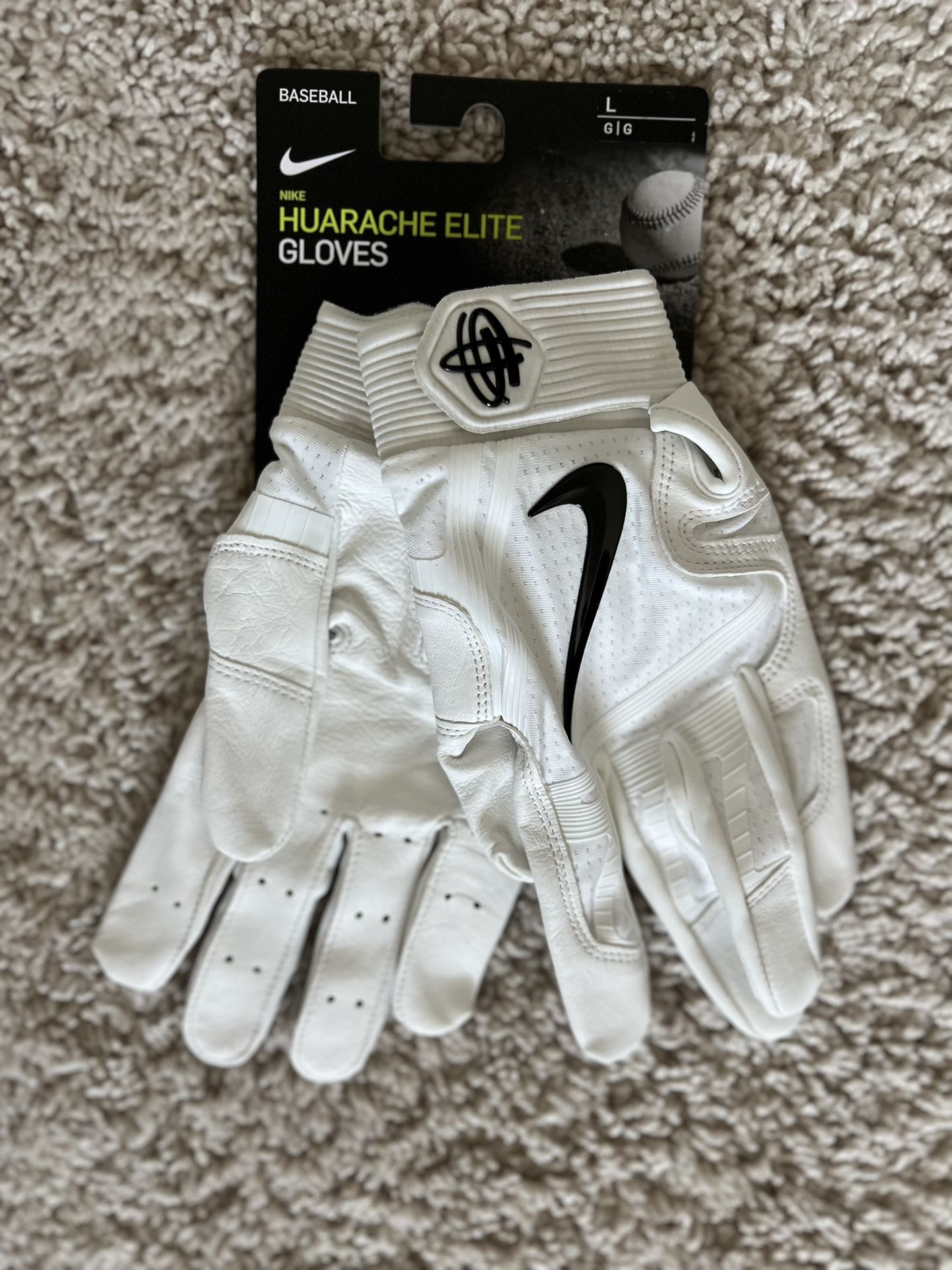 Nike Huarache Elite Baseball Batting Gloves White Black 